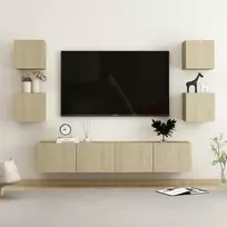 TV staliukas Televizoriaus spintelių komplektas, 6 dalių, ąžuolo, mediena