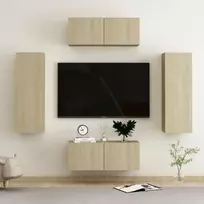 TV staliukas Televizoriaus spintelių komplektas, 4 dalių, ąžuolo, mediena