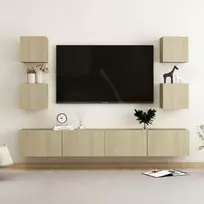 TV staliukas Televizoriaus spintelių komplektas, 6 dalių, ąžuolo, mediena