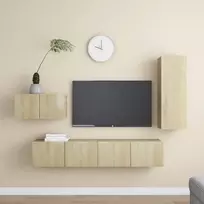 TV staliukas Televizoriaus spintelių komplektas, 4 dalių, ąžuolo, mediena