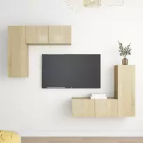 Televizoriaus spintelių komplektas, 4 dalių, ąžuolo, mediena