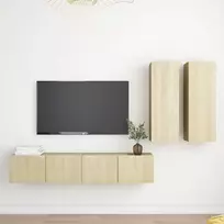 TV staliukas Televizoriaus spintelių komplektas, 4 dalių, ąžuolo, mediena
