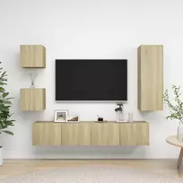TV staliukas Televizoriaus spintelių komplektas, 5 dalių, ąžuolo, mediena
