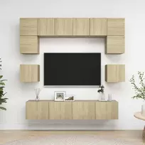 TV staliukas Televizoriaus spintelių komplektas, 8 dalių, ąžuolo, mediena