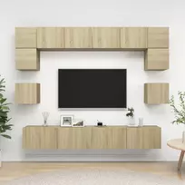 TV staliukas Televizoriaus spintelių komplektas, 8 dalių, ąžuolo, mediena