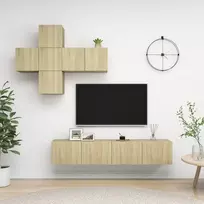 TV staliukas Televizoriaus spintelių komplektas, 7 dalių, ąžuolo, mediena