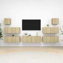 TV staliukas Televizoriaus spintelių komplektas, 7 dalių, ąžuolo, mediena