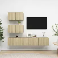 TV staliukas Televizoriaus spintelių komplektas, 4 dalių, ąžuolo, mediena