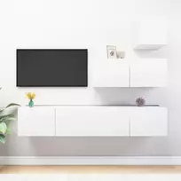 TV staliukas Televizoriaus spintelių komplektas, 4 dalių, baltas, mediena