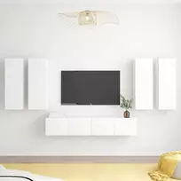TV staliukas Televizoriaus spintelių komplektas, 6 dalių, baltas, mediena