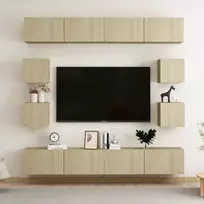TV staliukas Televizoriaus spintelių komplektas, 8 dalių, ąžuolo, mediena