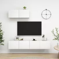 TV staliukas Televizoriaus spintelės, 3vnt., baltos, apdirbta mediena