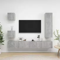 TV staliukas Televizoriaus spintelių komplektas, 5 dalių, betono, mediena