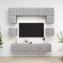 TV staliukas Televizoriaus spintelių komplektas, 8 dalių, betono, mediena