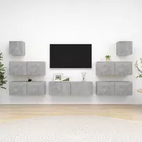 TV staliukas Televizoriaus spintelių komplektas, 7 dalių, betono, mediena
