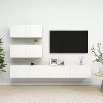 TV staliukas Televizoriaus spintelių komplektas, 4 dalių, baltas, mediena