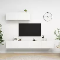 TV staliukas Televizoriaus spintelės, 3vnt., baltos, apdirbta mediena