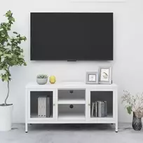 TV staliukas Televizoriaus spintelė, balta, 105x35x52cm, plienas ir stiklas