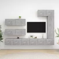 TV staliukas Televizoriaus spintelių komplektas, 7 dalių, betono, mediena