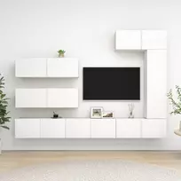 TV staliukas Televizoriaus spintelių komplektas, 7 dalių, baltas, mediena
