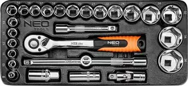 Neo Kasetės kompl. 1/2, 27 dalių, 10-26 mm vežimėlis stalčiuje
