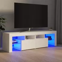 TV staliukas Televizoriaus spintelė su LED apšvietimu, balta, 140x36,5x40cm