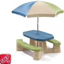 Vaikiškas pikniko stalas su skėčiu STEP2 mėlynas