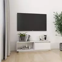 TV staliukas Televizoriaus spintelė, balta, 110x30x33,5cm, pušies masyvas