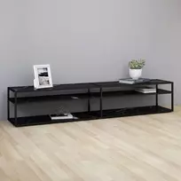 TV staliukas TV spintelė, juoda marmuro, 220x40x40,5cm, grūdintas stiklas