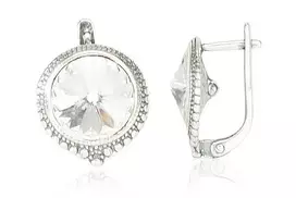 Sidabriniai auskarai anglišku užsegimu, Metalas: Sidabras, Praba: 925°, Akmuo: Kristalai - 18 mm. - 9.5 g.