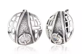 Sidabriniai auskarai anglišku užsegimu, Metalas: Sidabras, Praba: 925°, Akmuo: Cirkonai - 20 mm. - 6.9 g.