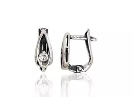 Sidabriniai auskarai anglišku užsegimu, Metalas: Sidabras, Praba: 925°, Akmuo: Cirkonai - 1.8 g. - 13 mm.