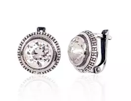 Sidabriniai auskarai anglišku užsegimu, Metalas: Sidabras, Praba: 925°, Akmuo: Kristalai - 5.3 g. - 13 mm.