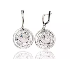 Sidabriniai auskarai anglišku užsegimu, Metalas: Sidabras, Praba: 925°, Akmuo: Kristalai - 40 mm. - 6.6 g.