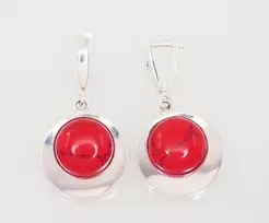 Sidabriniai auskarai anglišku užsegimu, Metalas: Sidabras, Praba: 925°, Akmuo: Koralas (Imitacija) - 40 mm. - 10.5 g.