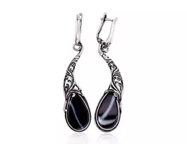 Sidabriniai auskarai anglišku užsegimu, Metalas: Sidabras, Praba: 925°, Akmuo: Agatas - 10.3 g. - 56 mm.