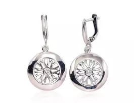 Sidabriniai auskarai anglišku užsegimu, Metalas: Sidabras, Praba: 925°, Akmuo: Cirkonai - 6 g. - 39 mm.