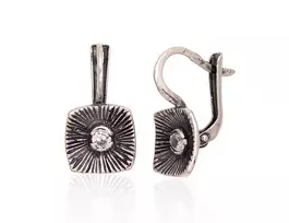 Sidabriniai auskarai anglišku užsegimu, Metalas: Sidabras, Praba: 925°, Akmuo: Cirkonai - 3.3 g. - 21 mm.