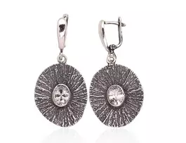Sidabriniai auskarai anglišku užsegimu, Metalas: Sidabras, Praba: 925°, Akmuo: Cirkonai - 11.1 g. - 44 mm.
