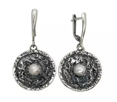 Sidabriniai auskarai anglišku užsegimu, Metalas: Sidabras, Praba: 925°, Akmuo: Perlai - 12.1 g. - 45 mm.