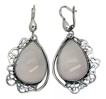 Sidabriniai auskarai anglišku užsegimu, Metalas: Sidabras, Praba: 925°, Akmuo: Rausvas kvarcas - 52 mm. - 21.9 g.