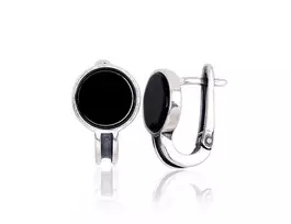 Sidabriniai auskarai anglišku užsegimu, Metalas: Sidabras, Praba: 925°, Akmuo: Oniksas - 4.9 g. - 18 mm.