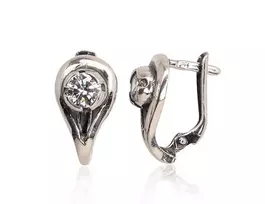 Sidabriniai auskarai anglišku užsegimu, Metalas: Sidabras, Praba: 925°, Akmuo: Cirkonai - 3.4 g. - 15 mm.