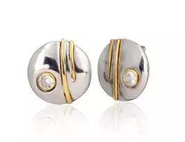 Sidabriniai auskarai anglišku užsegimu, Metalas: Sidabras, Praba: 925°, Akmuo: Cirkonai - 6.5 g. - 18 mm.