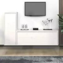 TV staliukas Televizoriaus spintelės, 2vnt., baltos, pušies medienos masyvas