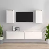 TV staliukas Televizoriaus spintelės, 4vnt., baltos, pušies medienos masyvas