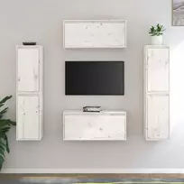 TV staliukas Televizoriaus spintelės, 6vnt., baltos, pušies medienos masyvas