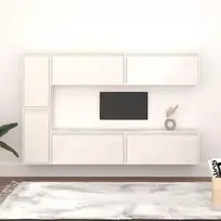 TV staliukas Televizoriaus spintelės, 6vnt., baltos, pušies medienos masyvas
