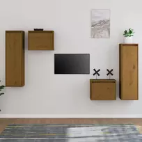 TV staliukas Televizoriaus spintelės, 4vnt., medaus rudos, pušies masyvas