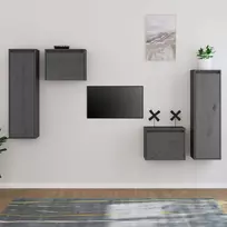 TV staliukas Televizoriaus spintelės, 4vnt., pilkos, pušies medienos masyvas